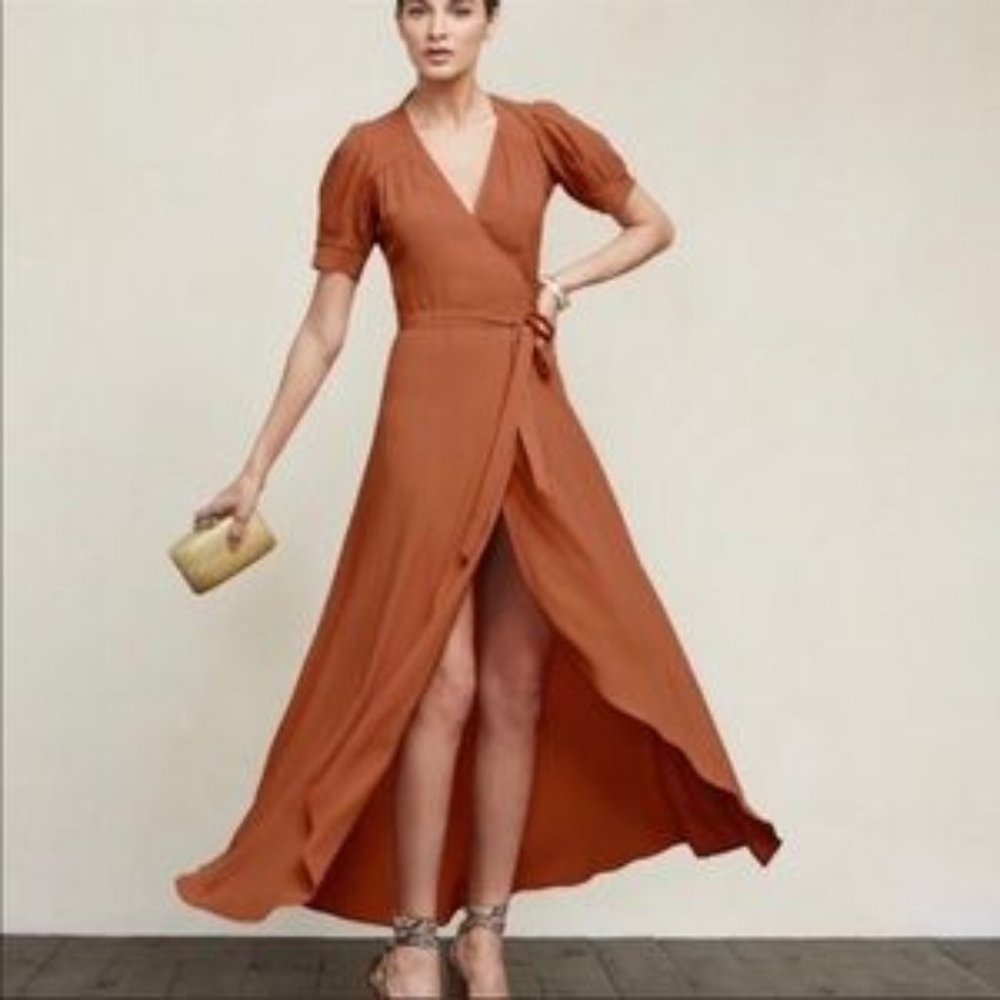 Reformation Lochness Dress in Cognac L